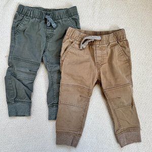 2-pack Cat & Jack Woven Joggers with Reinforced knees in Khaki & Green sz 18mo